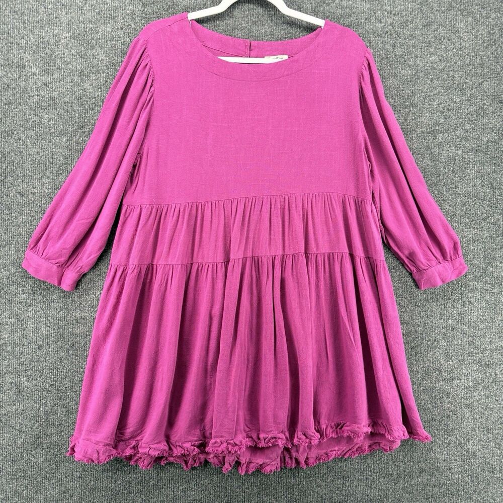 UMGEE Dress Womens S‎ Purple Linen Cotton Tiered Babydoll Mini Boho Cottagecore